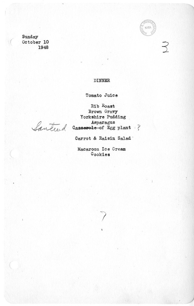 White House Dinner Menu