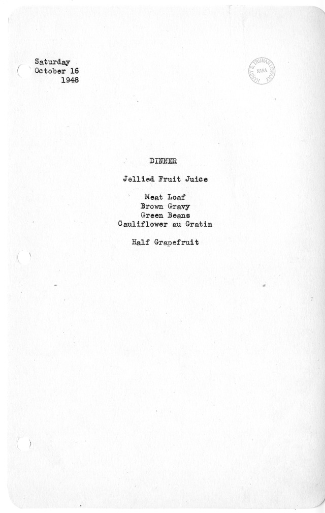 White House Dinner Menu