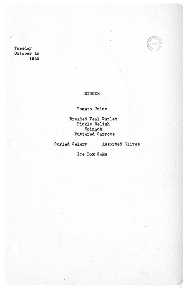 White House Dinner Menu