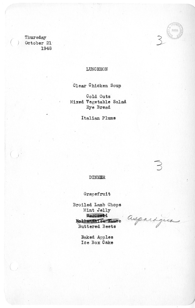 White House Luncheon and Dinner Menu