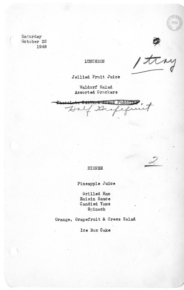 White House Luncheon and Dinner Menu