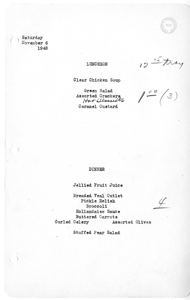 White House Luncheon and Dinner Menu