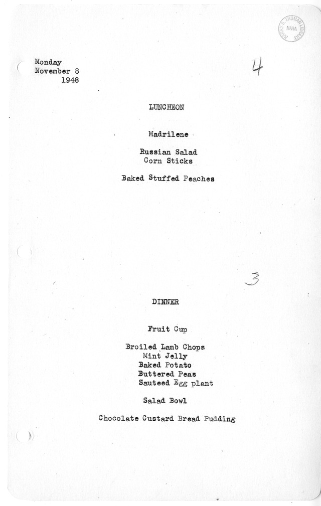 White House Luncheon and Dinner Menu