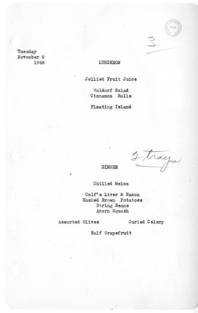 White House Luncheon and Dinner Menu