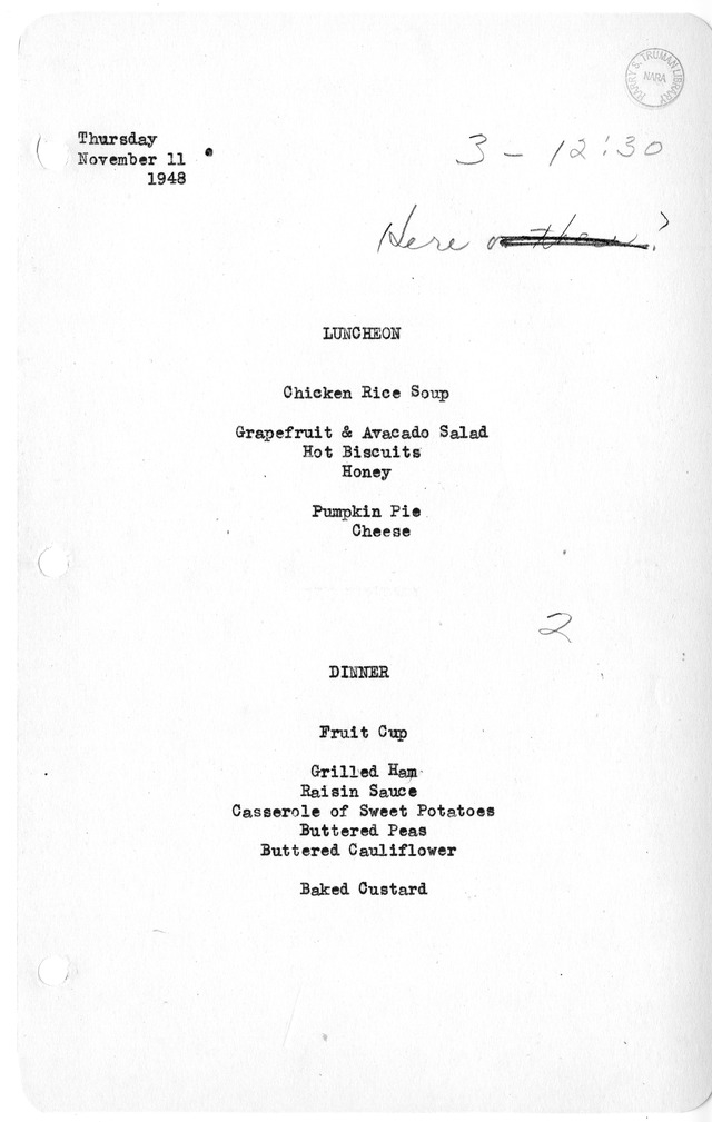 White House Luncheon and Dinner Menu