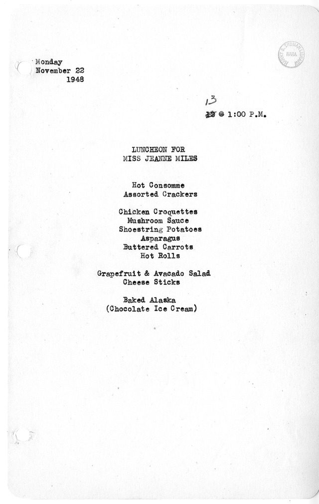 Luncheon for Miss Jeanne Miles