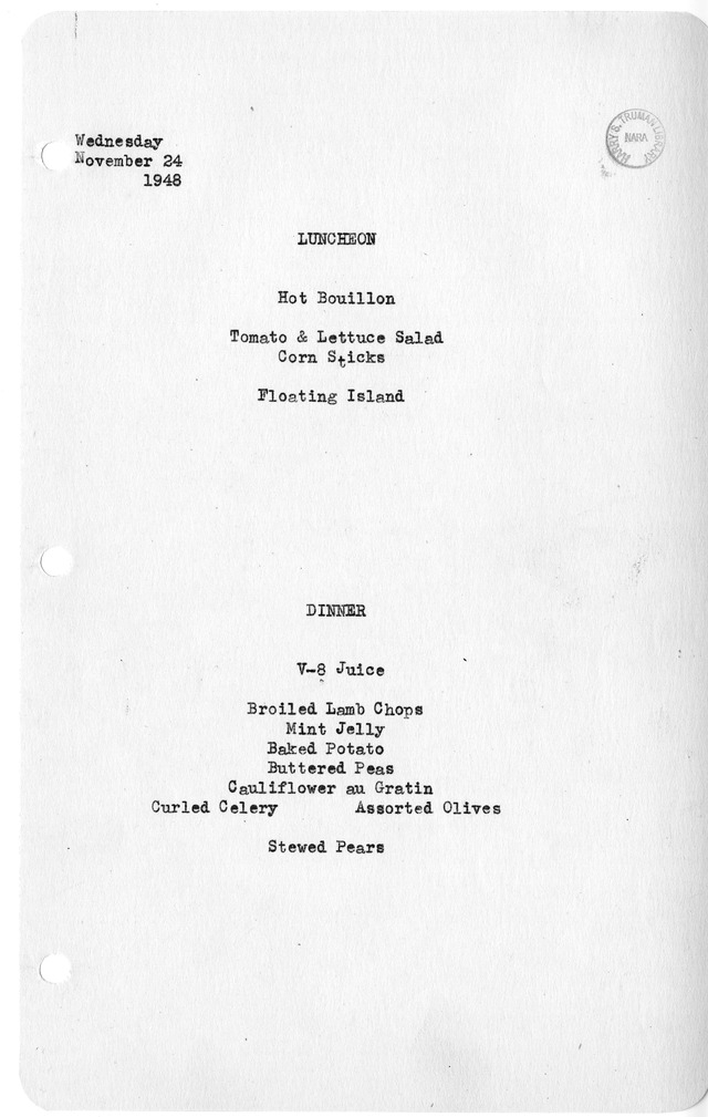 White House Luncheon and Dinner Menu