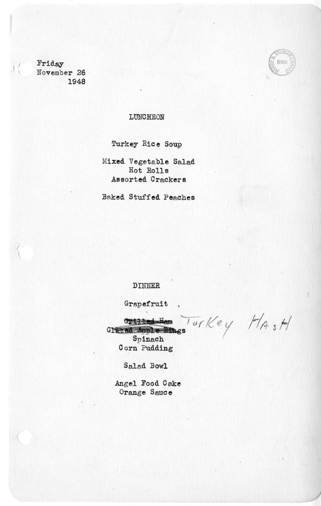 White House Luncheon and Dinner Menu