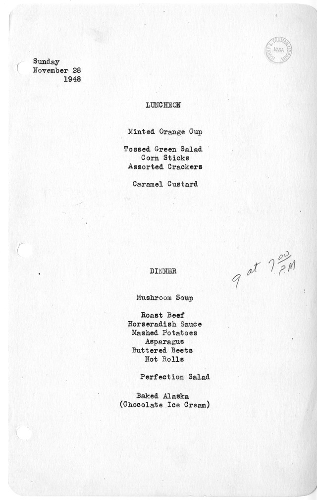 White House Luncheon and Dinner Menu
