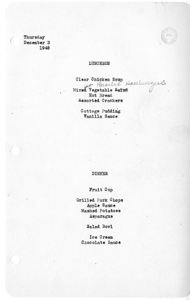 White House Luncheon and Dinner Menu