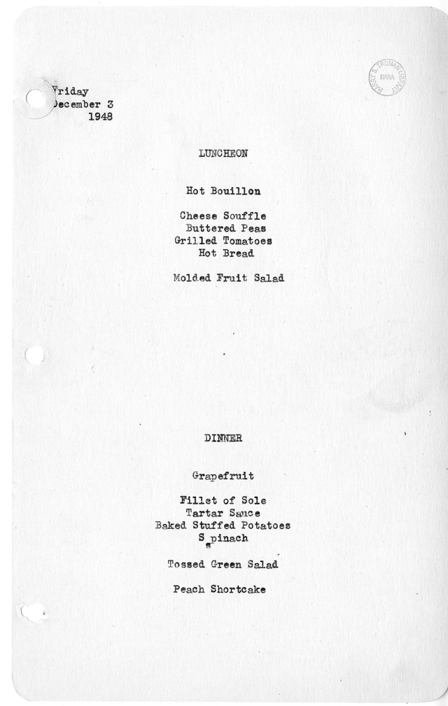 White House Luncheon and Dinner Menu