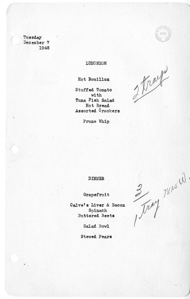 White House Luncheon and Dinner Menu