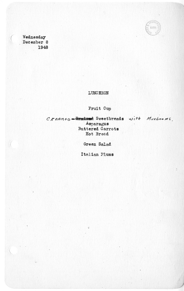 White House Luncheon Menu