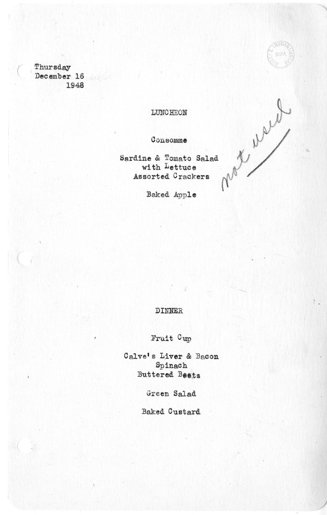 White House Luncheon and Dinner Menu