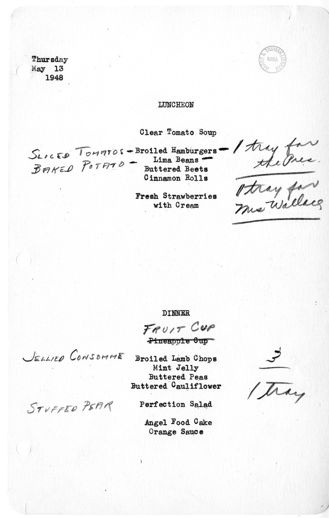 White House Luncheon and Dinner Menu