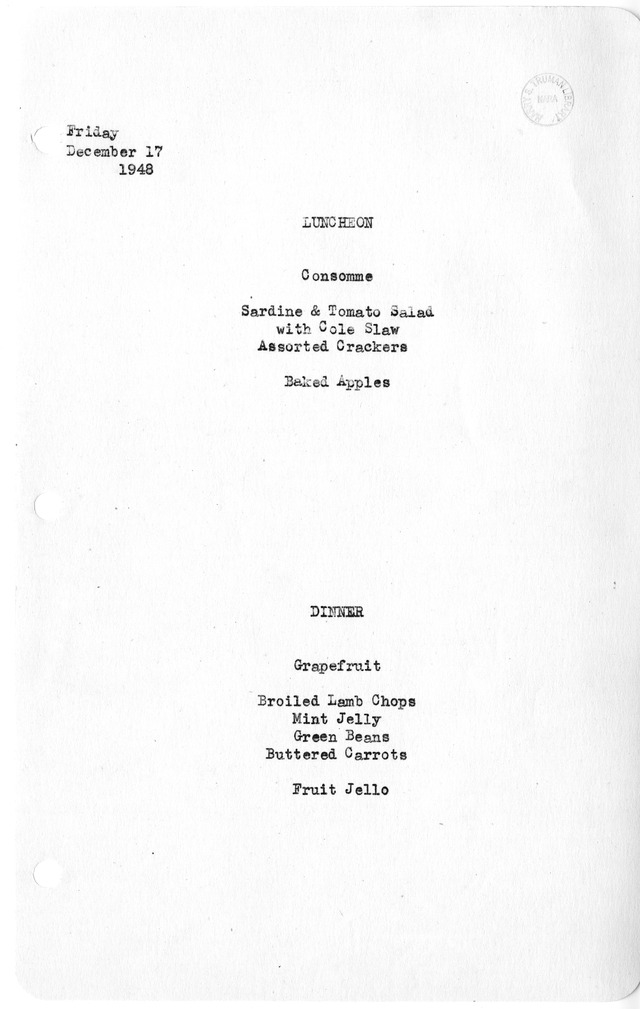 White House Luncheon and Dinner Menu