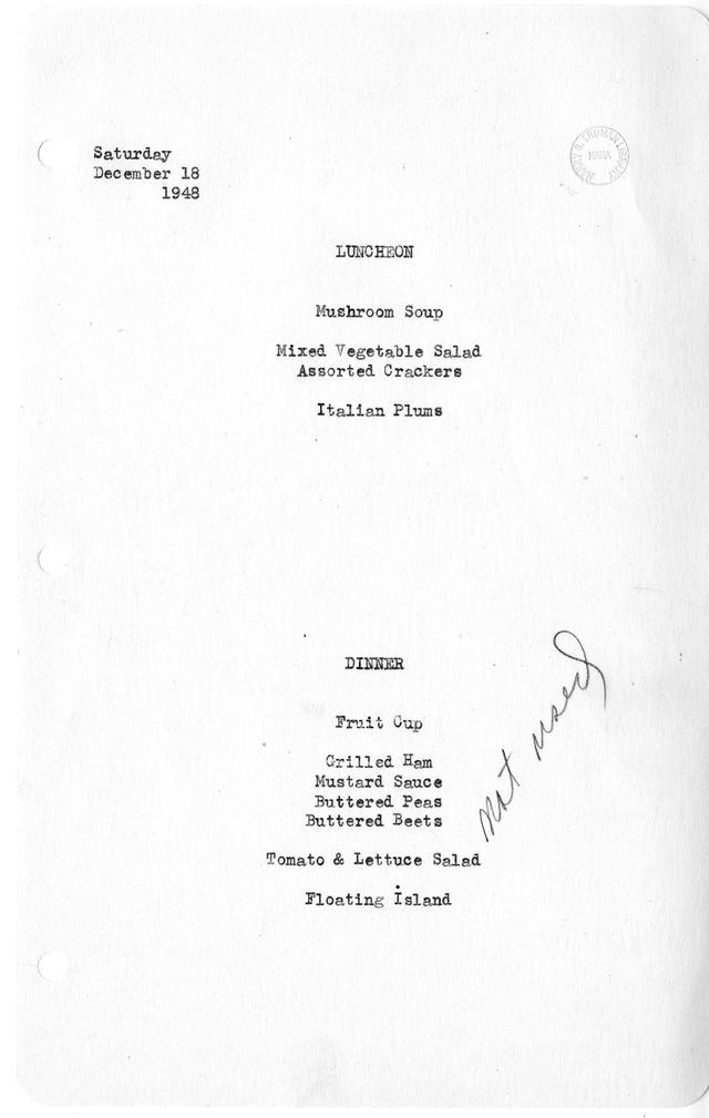 White House Luncheon and Dinner Menu