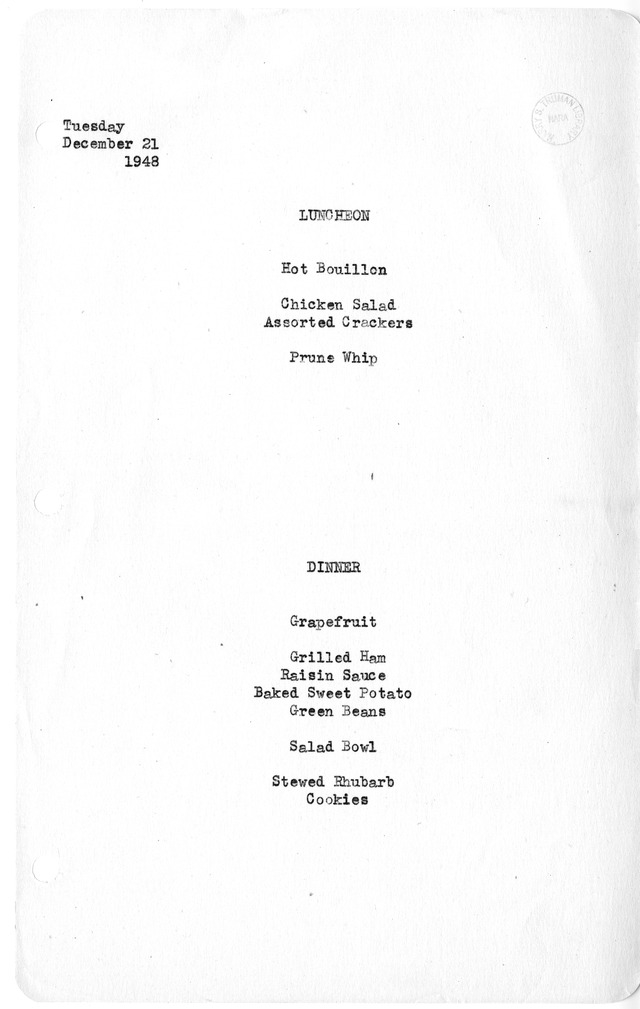 White House Luncheon and Dinner Menu