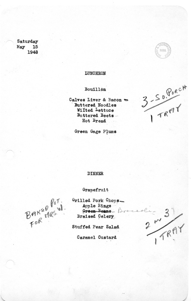 White House Luncheon and Dinner Menu