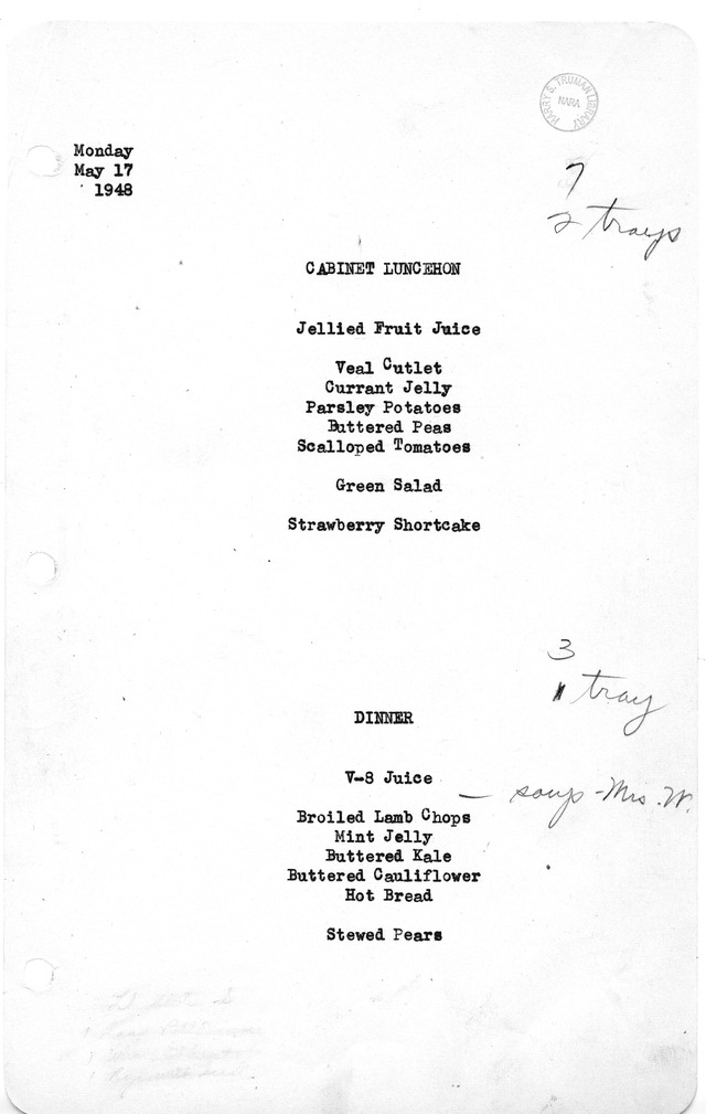 White House Luncheon and Dinner Menu
