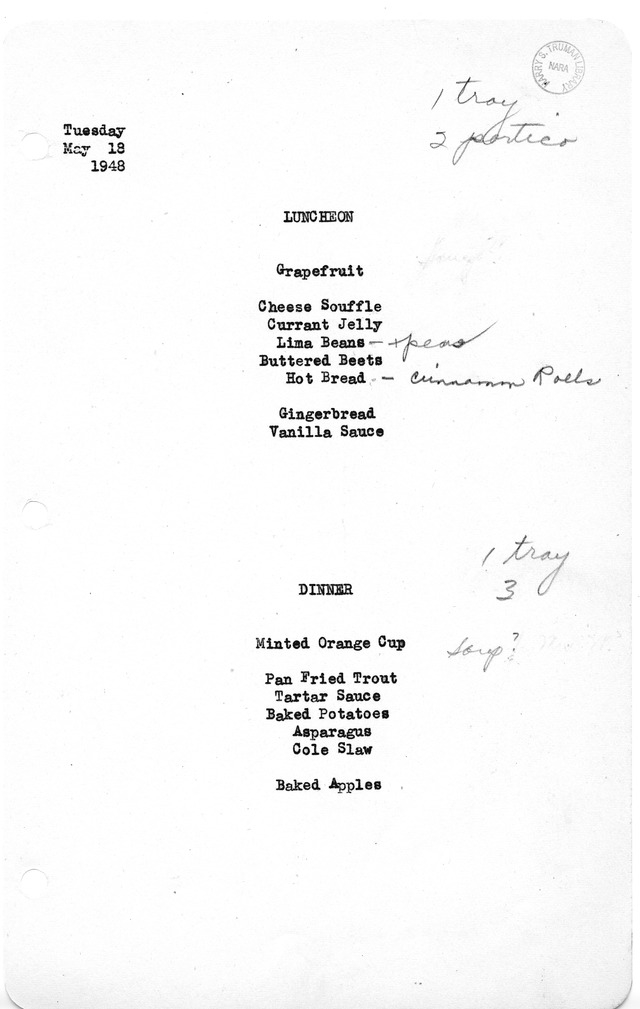 White House Luncheon and Dinner Menu