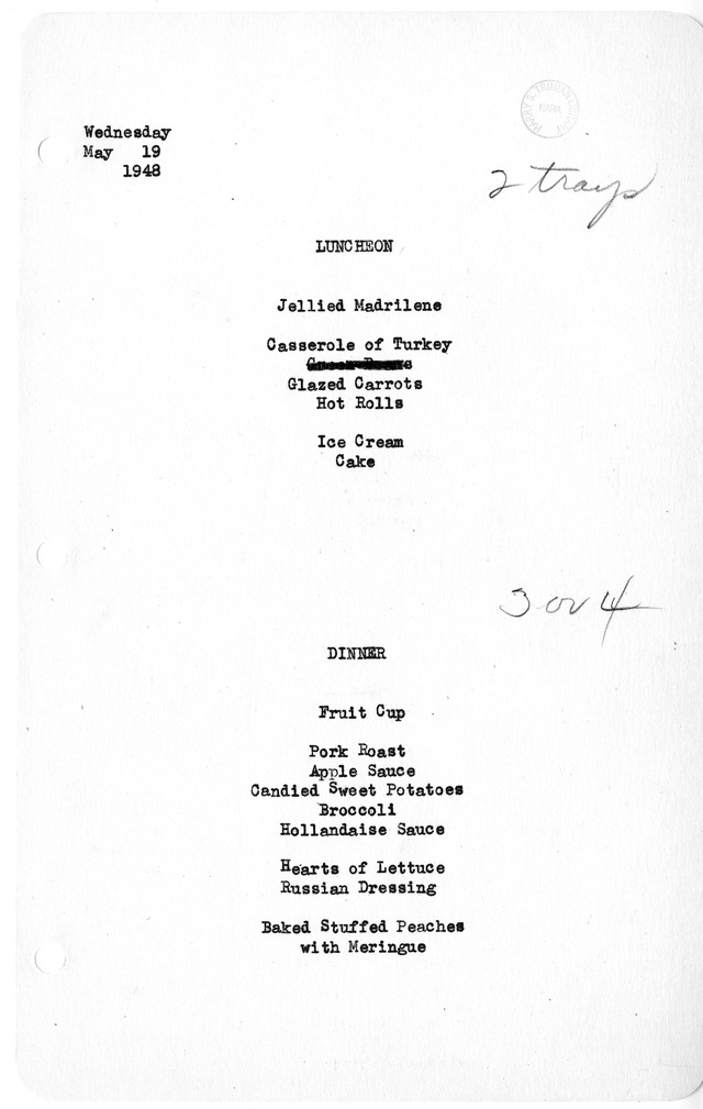 White House Luncheon and Dinner Menu