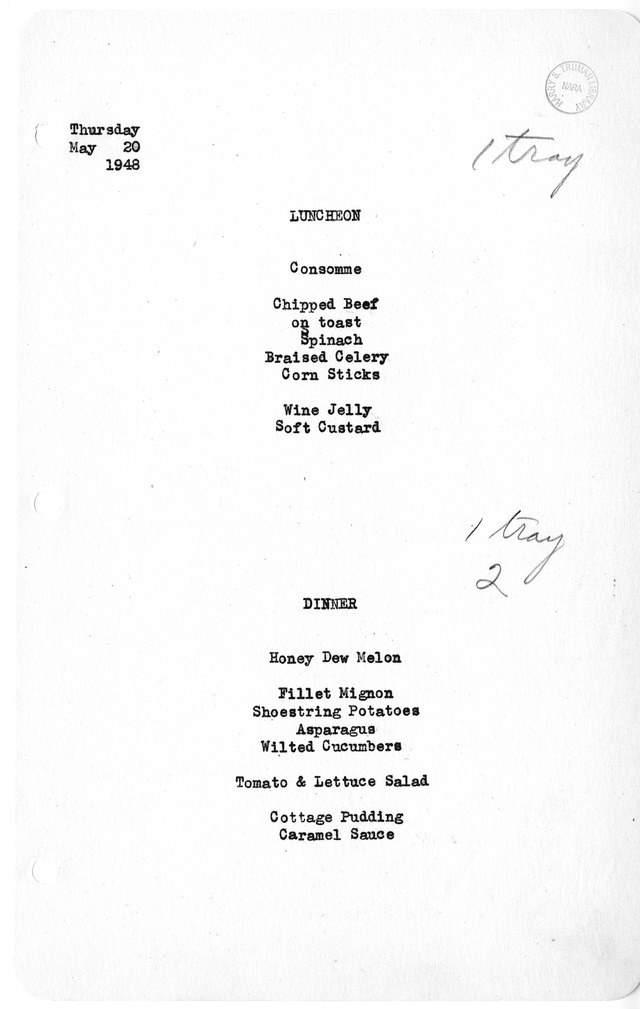 White House Luncheon and Dinner Menu