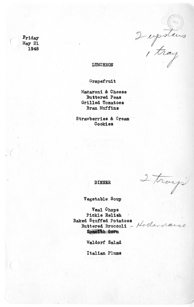 White House Luncheon and Dinner Menu