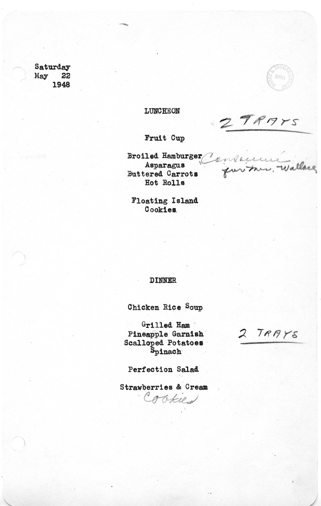 White House Luncheon and Dinner Menu