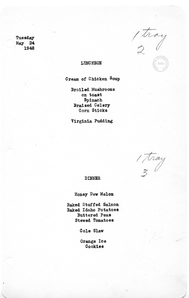 White House Luncheon and Dinner Menu