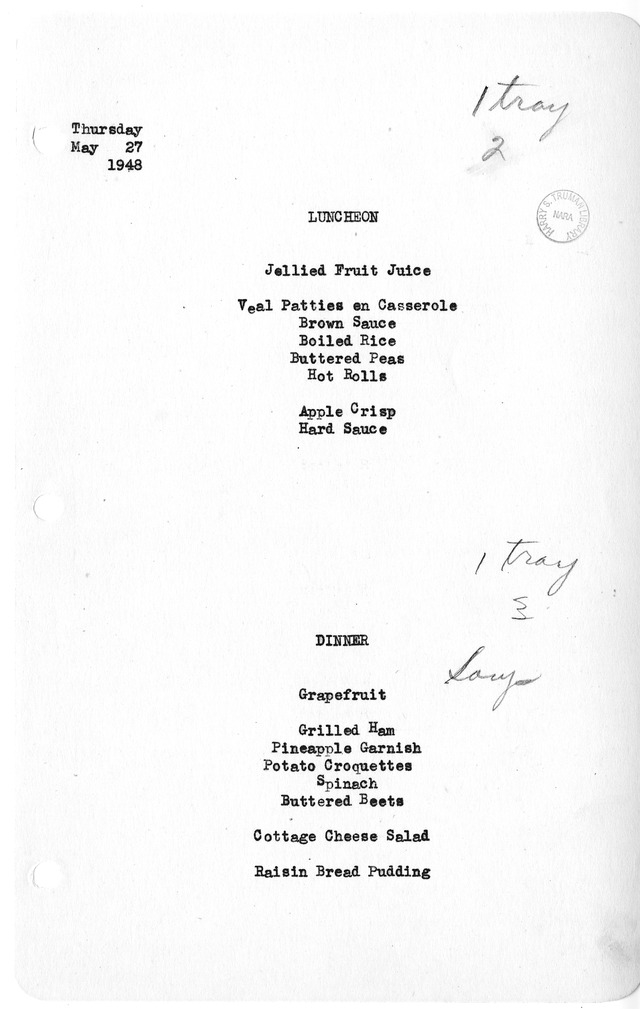 White House Luncheon and Dinner Menu