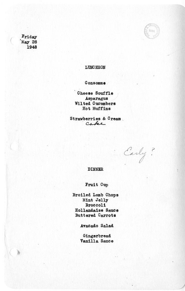 White House Luncheon and Dinner Menu