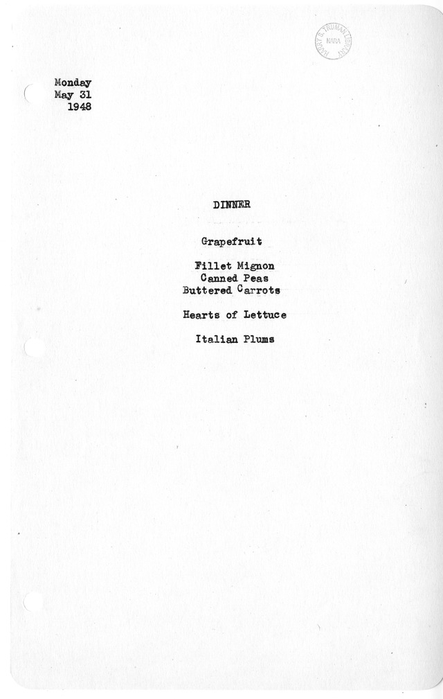 White House Dinner Menu