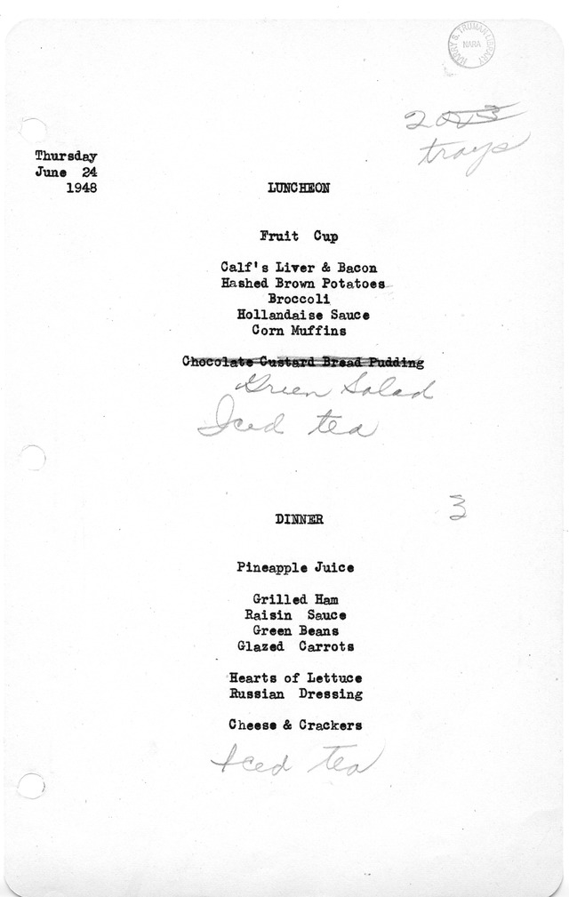 White House Luncheon and Dinner Menu