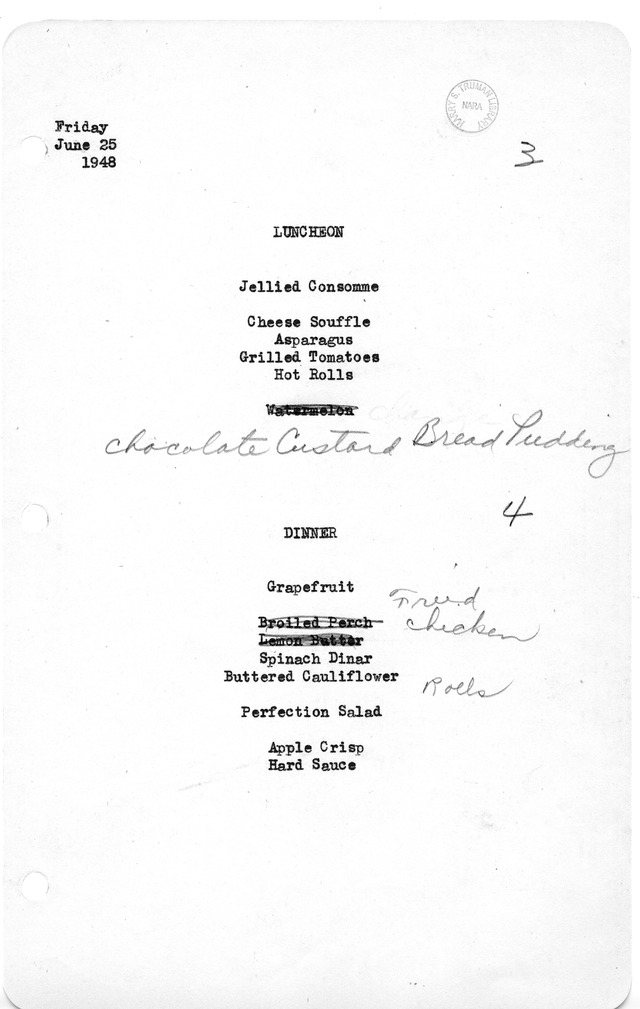 White House Luncheon and Dinner Menu