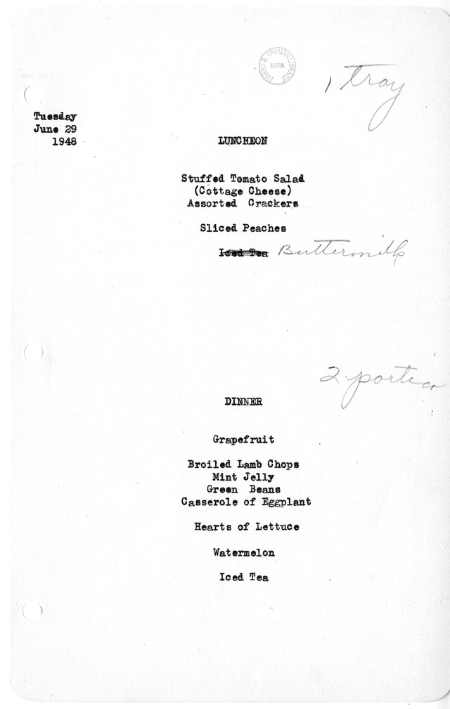 White House Luncheon and Dinner Menu