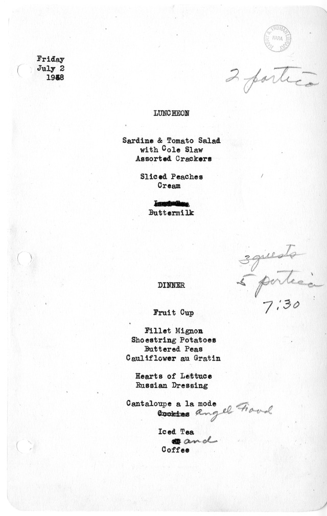 White House Luncheon and Dinner Menu