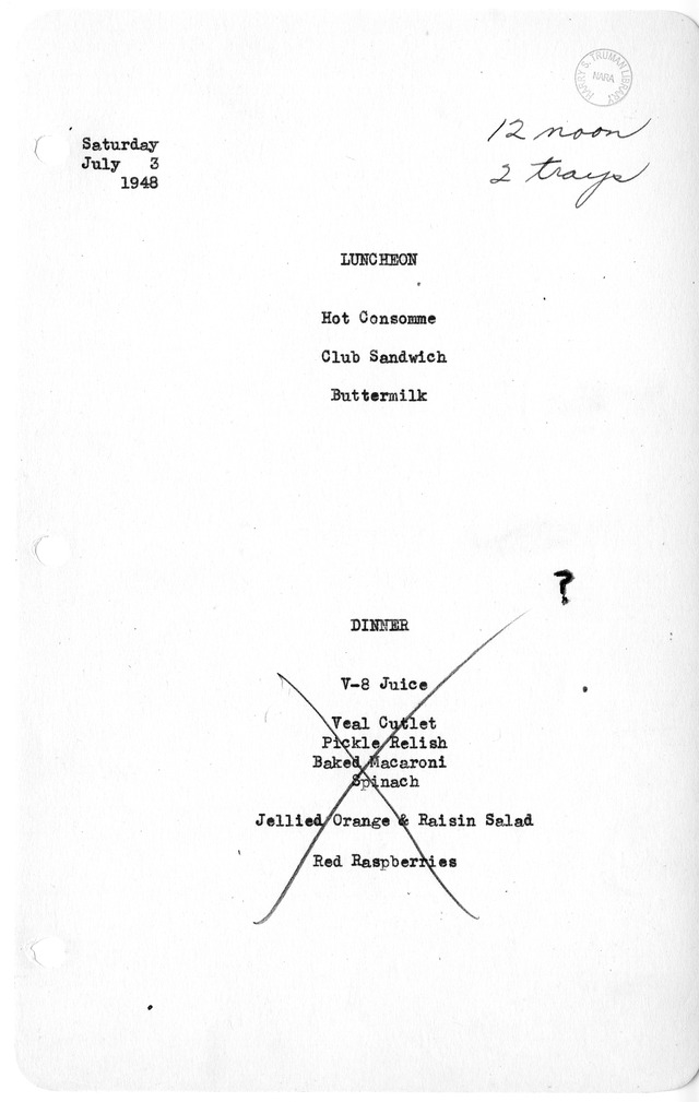 White House Luncheon and Dinner Menu