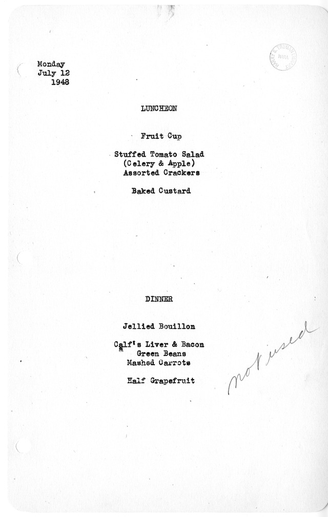 White House Luncheon and Dinner Menu