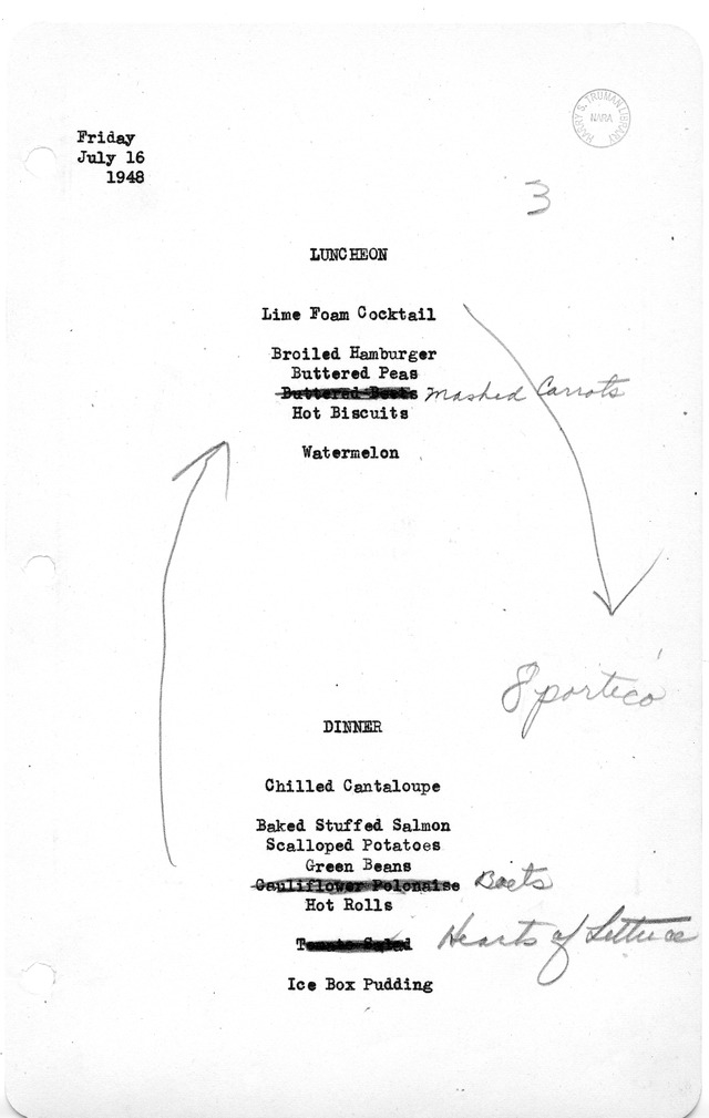 White House Luncheon and Dinner Menu