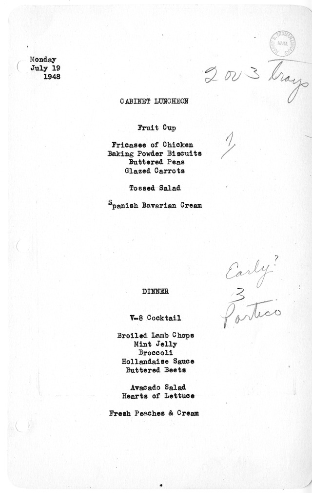White House Luncheon and Dinner Menu