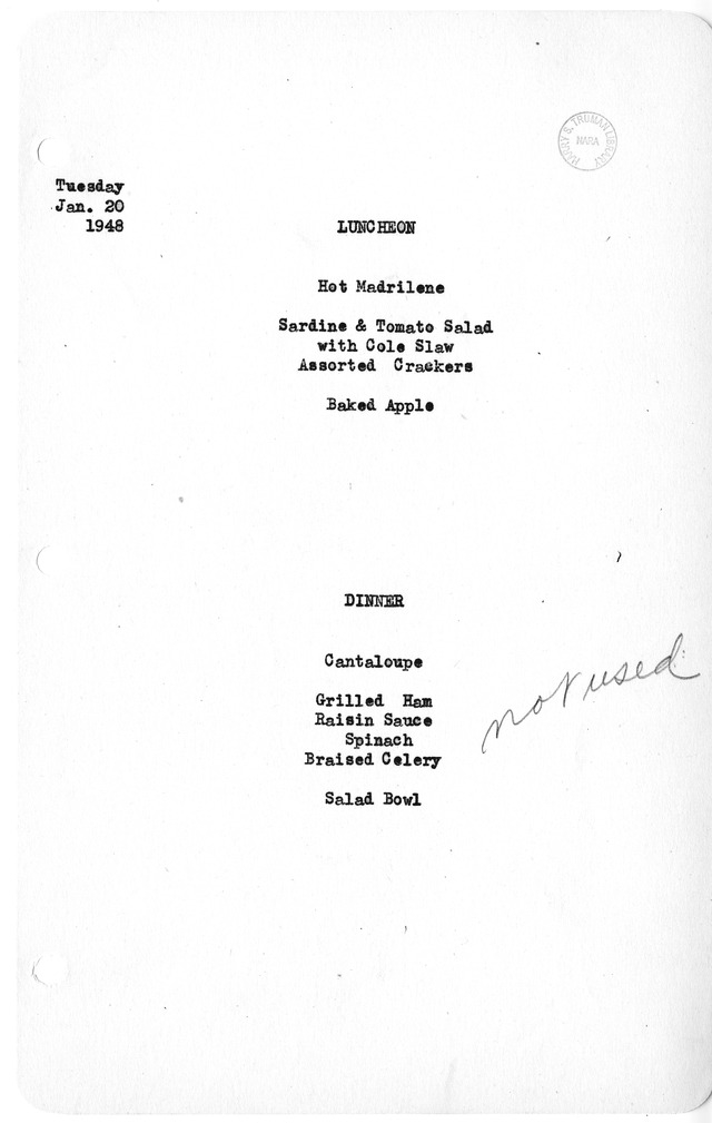 White House Luncheon and Dinner Menu