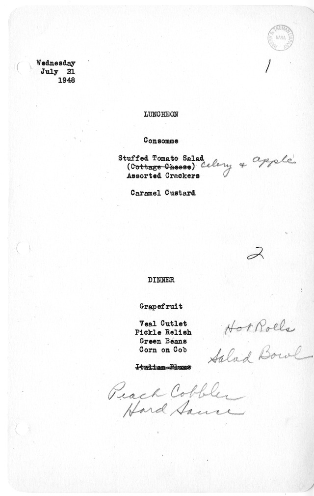 White House Luncheon and Dinner Menu