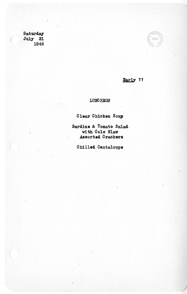 White House Luncheon Menu