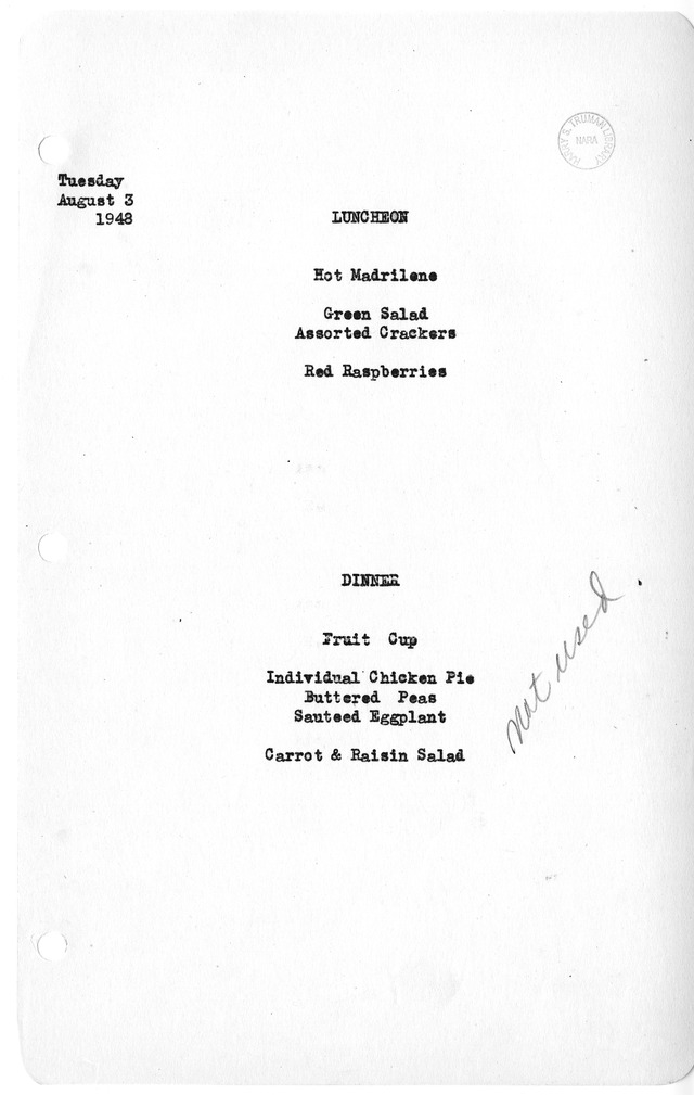 White House Luncheon and Dinner Menu