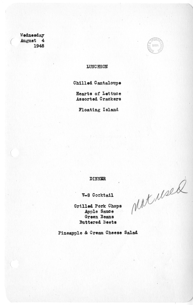 White House Luncheon and Dinner Menu