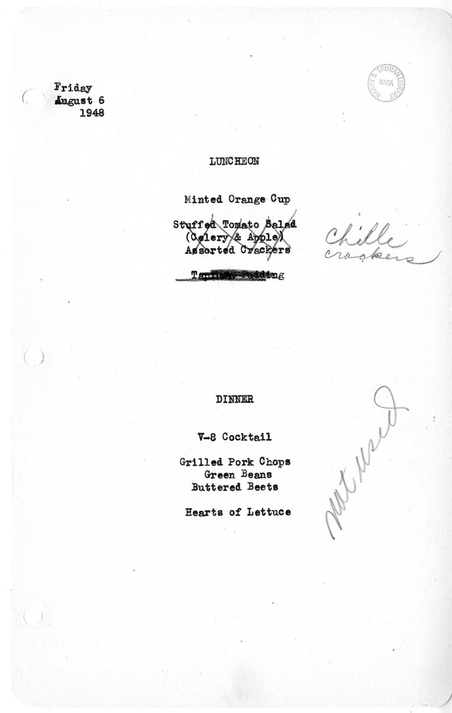 White House Luncheon and Dinner Menu