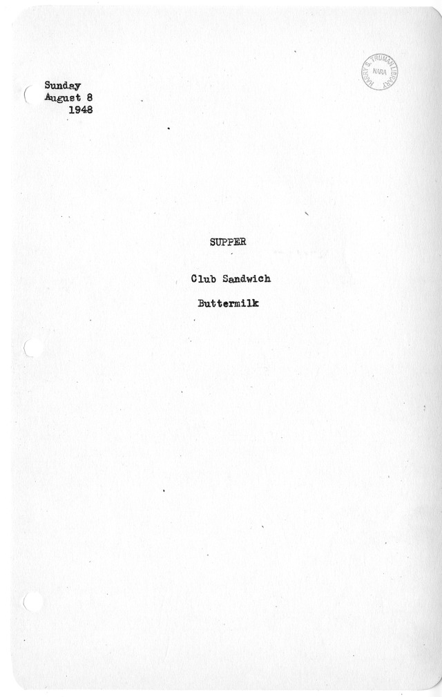 White House Supper Menu