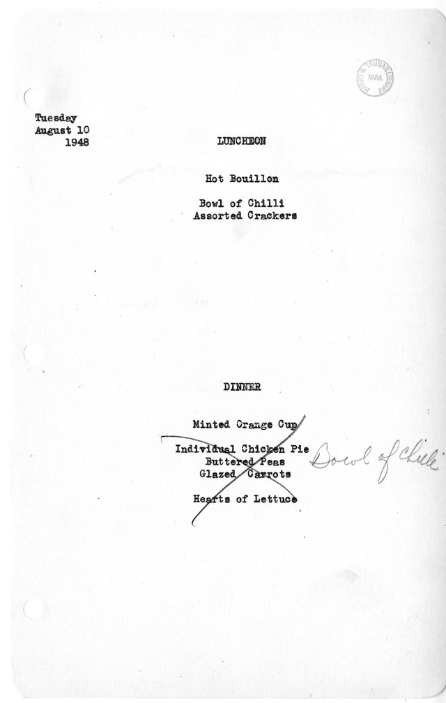 White House Luncheon and Dinner Menu