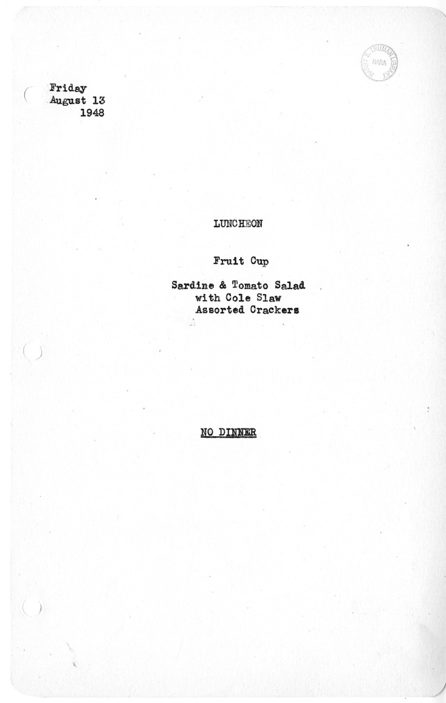 White House Luncheon Menu